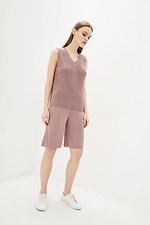 Pink knitted two-piece suit: Bermuda shorts, top  4037799 photo №2