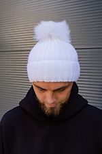 Wool-blend knitted hat for the winter with a fluffy fur pompom Without 8048799 photo №2