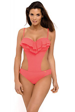 Coral one-piece swimsuit with thin straps and ruffles on the chest Marko 2021801 photo №1