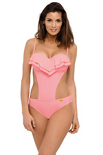 Pink one-piece swimsuit with thin straps and ruffles on the chest Marko 2021802 photo №1