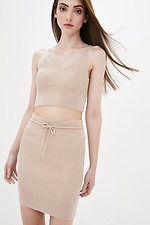 Beige knitted two-piece suit: mini skirt, top  4037802 photo №1