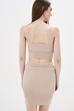Beige knitted two-piece suit: mini skirt, top  4037802 photo №4