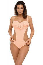 Coral one-piece swimsuit with thin straps and ruffles on the chest Marko 2021803 photo №1