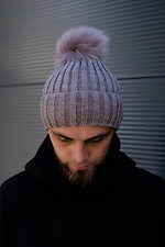 Wool-blend knitted hat for the winter with a fluffy fur pompom Without 8048803 photo №2