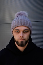 Wool-blend knitted hat for the winter with a fluffy fur pompom Without 8048803 photo №4