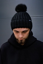 Winter knitted hat with fleece lining and fluffy pompom Without 8048805 photo №2