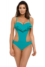 Aquamarine one-piece swimsuit with thin straps and ruffles on the chest Marko 2021806 photo №1