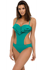 Aquamarine one-piece swimsuit with thin straps and ruffles on the chest Marko 2021807 photo №1
