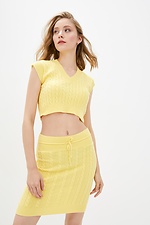 Yellow knitted two-piece suit: mini skirt, top  4037807 photo №1