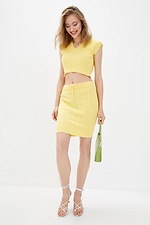 Yellow knitted two-piece suit: mini skirt, top  4037807 photo №2