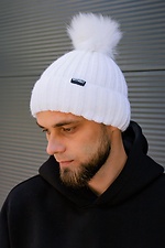 Winter knitted hat with fleece lining and fluffy pompom Without 8048807 photo №1