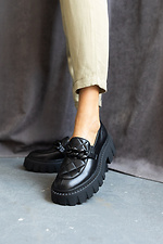 Black Leather Loafers with Chain  8018809 photo №2