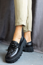 Black Leather Loafers with Chain  8018809 photo №4