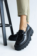 Black Leather Loafers with Chain  8018809 photo №6