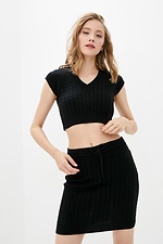 Black knitted two-piece suit: mini skirt, top  4037811 photo №1