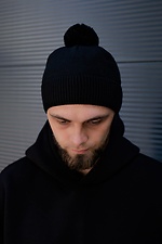 Warm wool-blend hat on fleece with lapel and pompom Without 8048813 photo №2