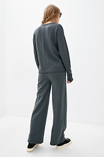 Теплий трикотажний костюм двійка сірого кольору з широкими штанами  4037815 фото №3