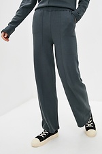 Ciepły dwuczęściowy szary garnitur z dzianiny z szerokimi spodniami  4037815 zdjęcie №4