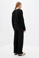Ciepły dwuczęściowy czarny garnitur z dzianiny z szerokimi spodniami  4037817 zdjęcie №3