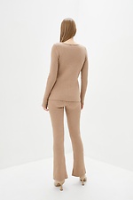 Knitted two-piece suit in sand color: jacket, pants with slits  4037818 photo №3