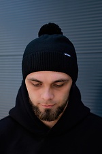 Warm wool blend hat with lapel and pompom Without 8048819 photo №2