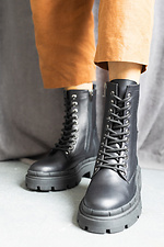Черные кожаные осенние ботинки берцы на байке в армейском стиле 8018821 фото №1