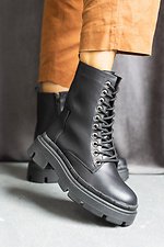 Черные кожаные осенние ботинки берцы на байке в армейском стиле 8018821 фото №2