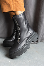 Черные кожаные осенние ботинки берцы на байке в армейском стиле 8018821 фото №4