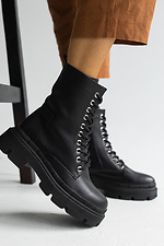Черные кожаные осенние ботинки берцы на байке в армейском стиле 8018821 фото №5