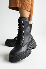 Черные кожаные осенние ботинки берцы на байке в армейском стиле 8018821 фото №6