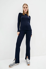 Navy blue knitted two-piece suit: jacket, pants with slits Sewel 4037824 photo №1