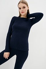 Navy blue knitted two-piece suit: jacket, pants with slits  4037824 photo №2