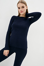 Navy blue knitted two-piece suit: jacket, pants with slits Sewel 4037824 photo №2