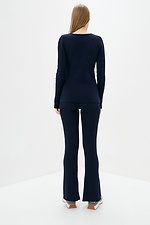 Navy blue knitted two-piece suit: jacket, pants with slits  4037824 photo №3