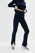 Navy blue knitted two-piece suit: jacket, pants with slits  4037824 photo №4