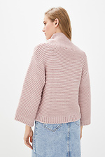 Розовый свитер Лана с цельновязаным воротником и широкими рукавами  4036825 фото №3