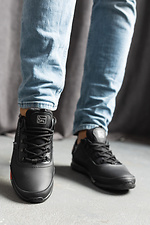 Кожаные мужские кроссовки черного цвета  8018826 фото №2