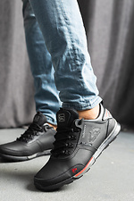 Кожаные мужские кроссовки черного цвета  8018826 фото №3