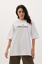 Einfaches weißes übergroßes Baumwoll-T-Shirt mit patriotischem Aufdruck Garne 9000828 Foto №1