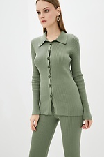Green knitted two-piece suit: button-down jacket, pants  4037830 photo №2