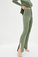 Green knitted two-piece suit: button-down jacket, pants  4037830 photo №4
