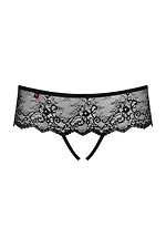 Black erotic panties made of transparent lace with intimate slits Obsessive 4026832 photo №2