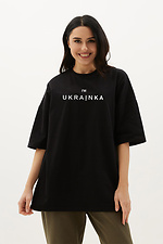 Einfaches schwarzes übergroßes Baumwoll-T-Shirt mit patriotischem Aufdruck Garne 9000834 Foto №1