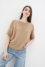 Dzianinowy sweter z krótkim rękawem w kolorze piasku  4037836 zdjęcie №1