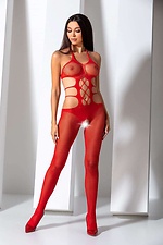 Красное эротическое боди комбинезон из прозрачной сетки с интимными разрезами Passion 4026841 фото №1