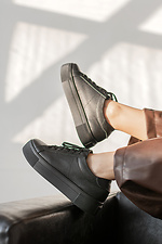 Women's black genuine leather platform sneakers  4205842 photo №1