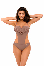 Einteiliger beigefarbener Monokini-Badeanzug mit Volants Marko 4023843 Foto №2