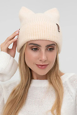 Women's knitted cap with ears, beige  4038843 photo №2