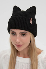 Women's knitted cap with ears, black  4038844 photo №2