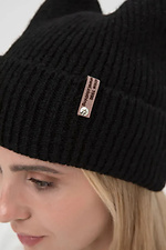Women's knitted cap with ears, black  4038844 photo №4
